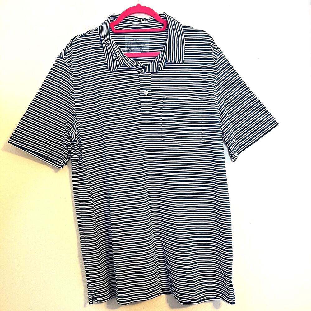 Patagonia Polo Sz XL Blue White Stripes Organic Cotton Blend 53375 Preppy Golf
